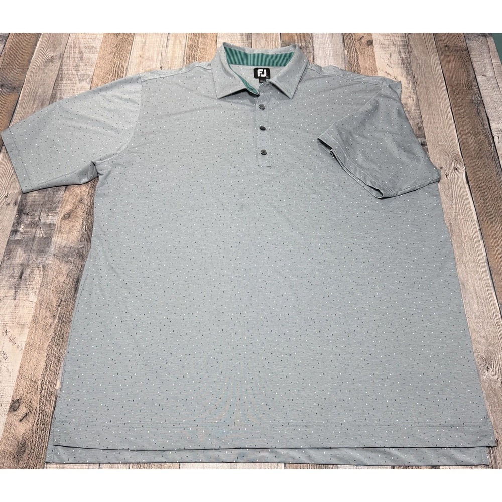 FootJoy Performance Mens 2XL Golf Polo Shirt Green Geometric Print Short Sleeve